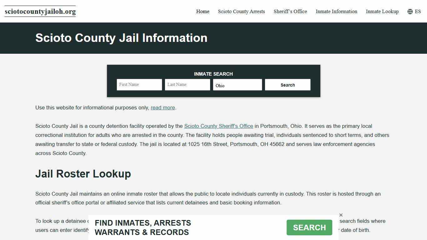 Scioto County, OH Jail Roster, Inmate Info